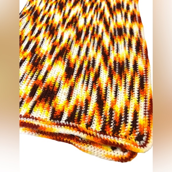 Vintage Afghan White Yellow Brown Golden Orange Afghan Blanket Throw 44" x 56" - Picture 4 of 6